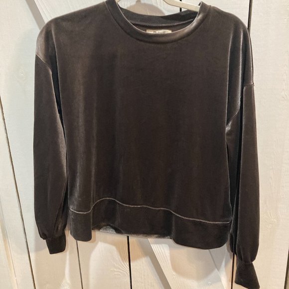 Madewell Velvet Balloon-Sleeve Sweatshirt taupe brown xs - Picture 2 of 5